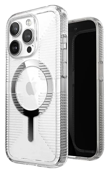 Speck Gemshell Grip + MagSafe do iPhone 15 Pro (Clear / Chrome Finish)