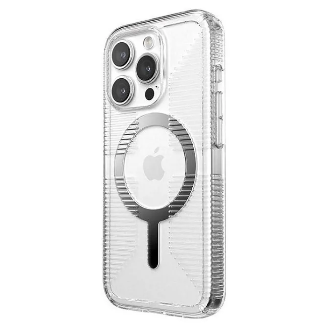 Speck Gemshell Grip + MagSafe do iPhone 15 Pro (Clear / Chrome Finish)