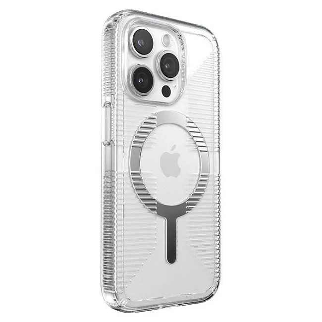 Speck Gemshell Grip + MagSafe do iPhone 15 Pro (Clear / Chrome Finish)