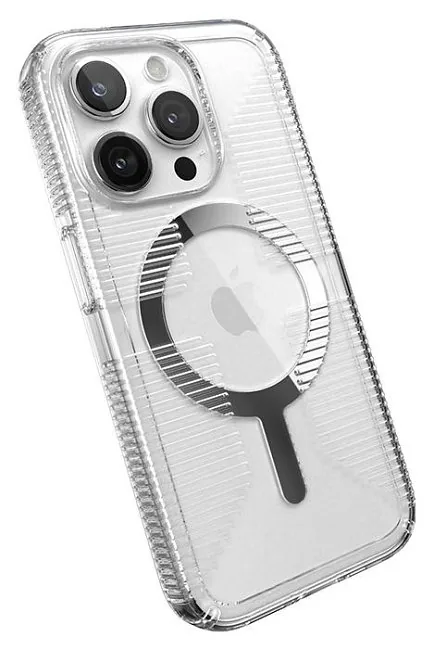 Speck Gemshell Grip + MagSafe do iPhone 15 Pro (Clear / Chrome Finish)