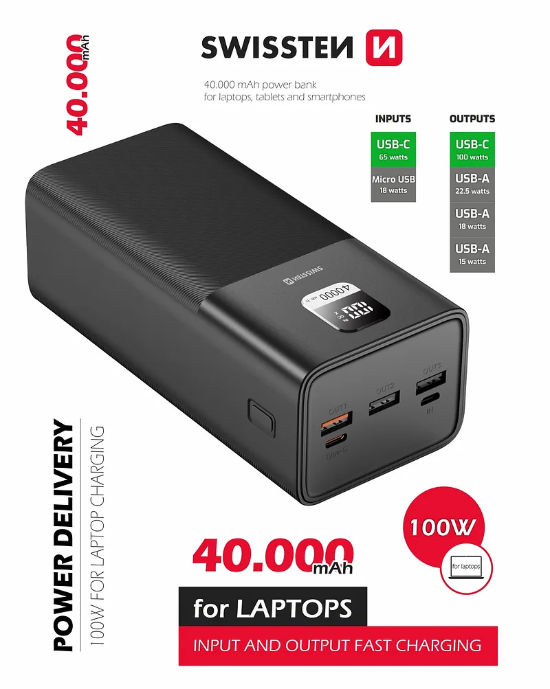 Swissten Power Line Power Bank 40 000 mAh 100W