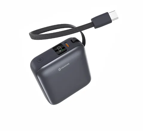 Swissten SPACE Power Bank Universal External Battery Built-in USB-C Cable 35W / 10000 mAh Silver