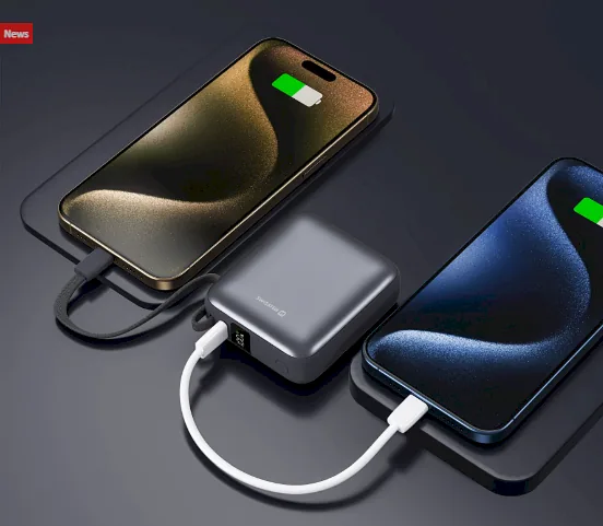 Swissten SPACE Power Bank Universal External Battery Built-in USB-C Cable 35W / 10000 mAh Silver