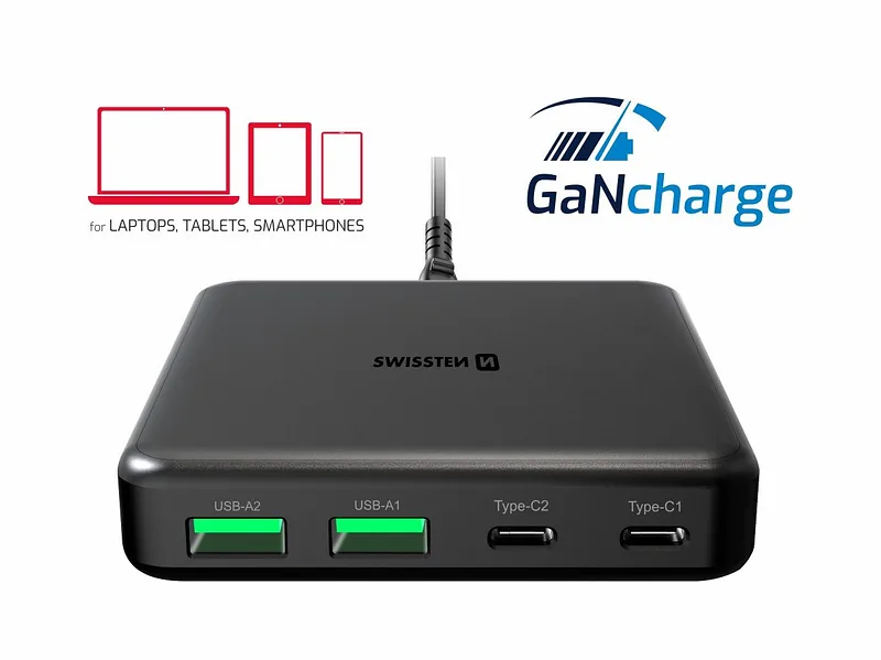 Swissten Desktop GaN Charger 2x USB-C / 2x USB / 65W