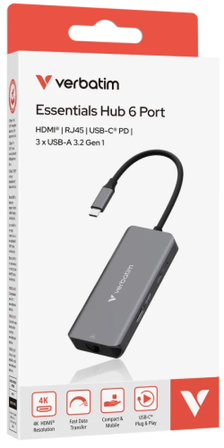 Docking station Verbatim USB-C Essentials Multiport Hub 6 Port RJ45