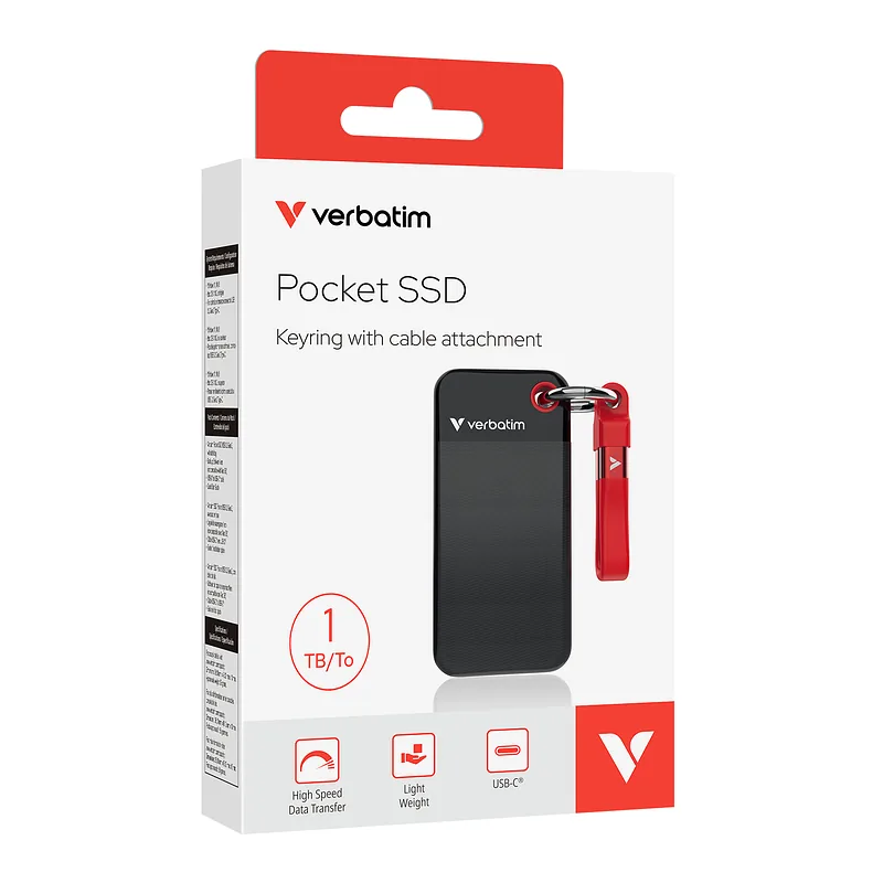 Verbatim Pocket SSD 1 TB USB tüüp-C 3.2 Gen 2 (3.1 Gen 2) Must, Punane