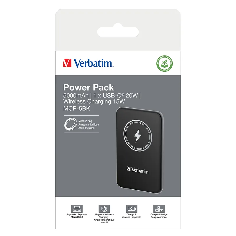 Verbatim Charge ‘n’ Go Liitiumpolümeer (LiPo) 5000 mAh Traadita laadimine Must