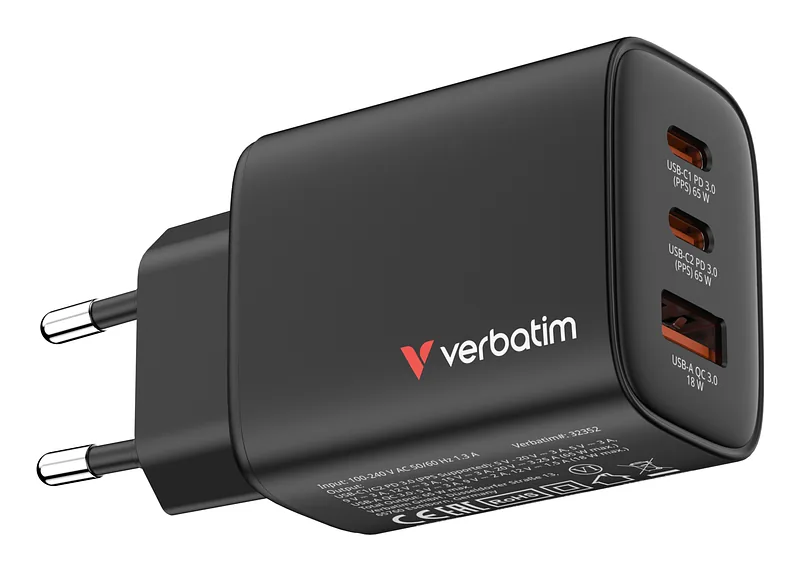 Verbatim 32352 mobiilseadme laadija Universaalne Must Vahelduvvool Kiirlaadimine Hoonesisene