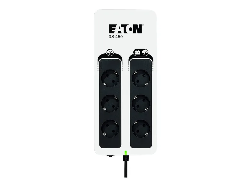 Eaton 3S Gen2 UPS DIN, 450 VA, 270 W, Input: Schuko, Outputs: (3) Schuko, (3) Schuko surge only, Tower, 3S450D