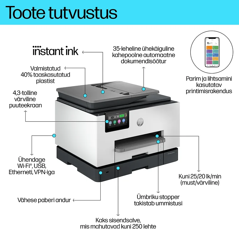 HP OfficeJet Pro 9132e All-in-One Prntr Termotindiprinter A4 4800 x 1200 DPI 25 lk/min WiFi