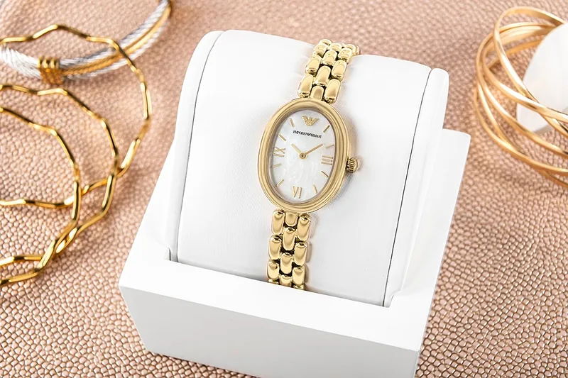 Emporio Armani Synfonia Women’s Watch 22mm Gold Tone Stainless Steel Mother Of Pearl Dial