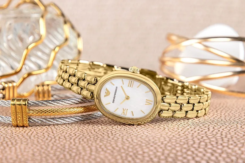 Emporio Armani Synfonia Women’s Watch 22mm Gold Tone Stainless Steel Mother Of Pearl Dial
