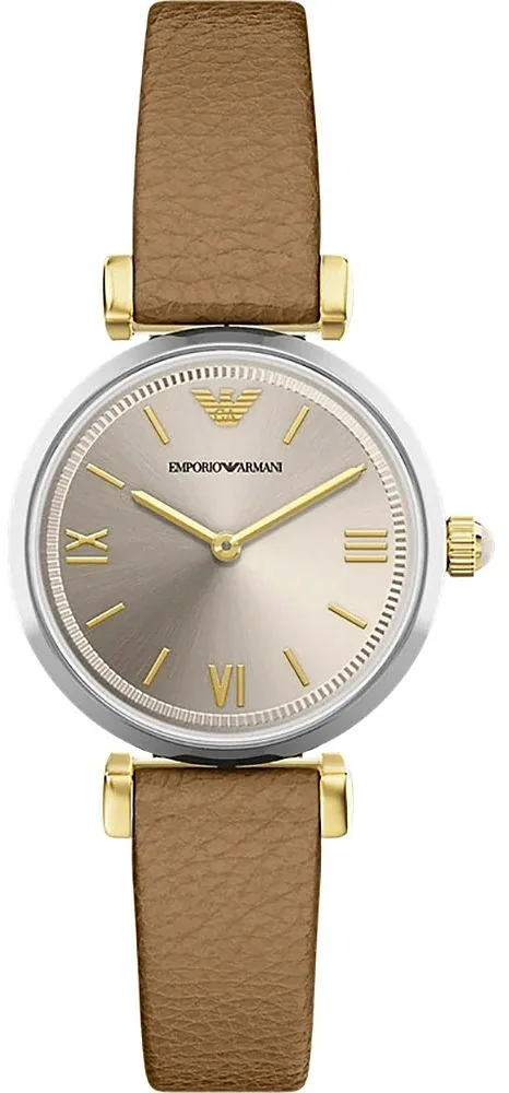 Emporio Armani AR11770 Women’s Watch 28mm Champagne Dial Brown Leather Strap
