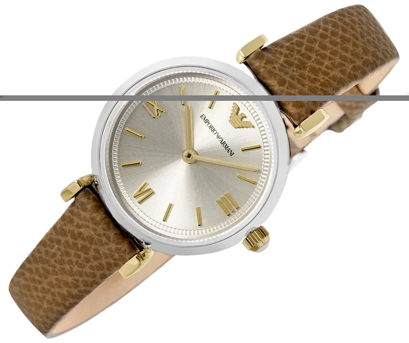 Emporio Armani AR11770 Women’s Watch 28mm Champagne Dial Brown Leather Strap