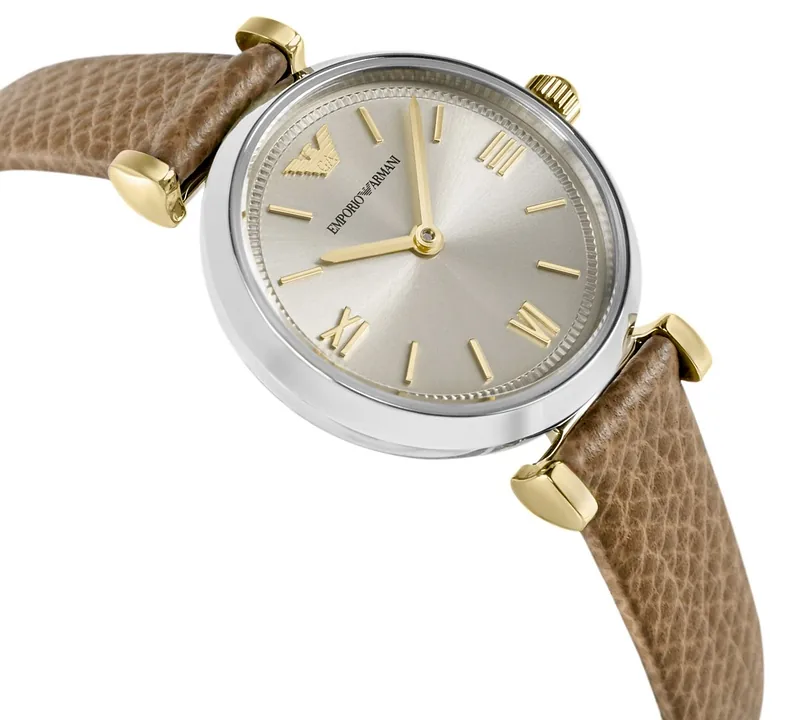 Emporio Armani AR11770 Women’s Watch 28mm Champagne Dial Brown Leather Strap