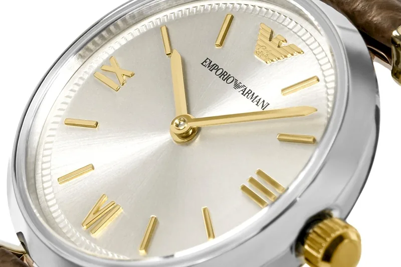 Emporio Armani AR11770 Women’s Watch 28mm Champagne Dial Brown Leather Strap