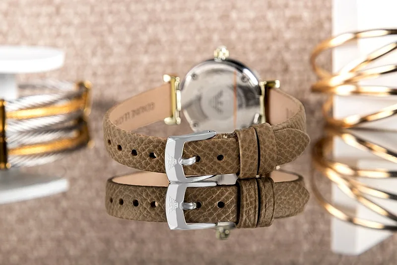 Emporio Armani AR11770 Women’s Watch 28mm Champagne Dial Brown Leather Strap