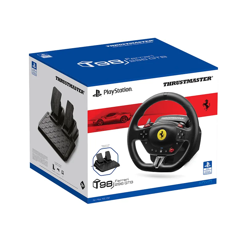 Thrustmaster T98-P Ferrari 296 GTB Must USB Juhtpult + pedaalid Analoog/digitaal PC, PlayStation 4, PlayStation 5