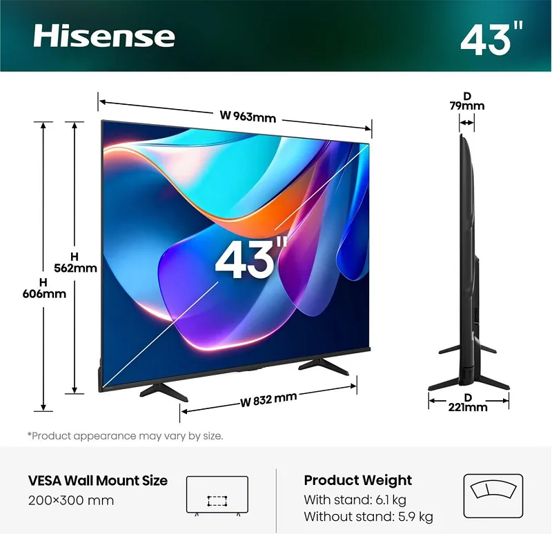 Hisense 43A6S 109,2 cm (43") 4K Ultra HD Nutiteleri funktsioon WiFi Must