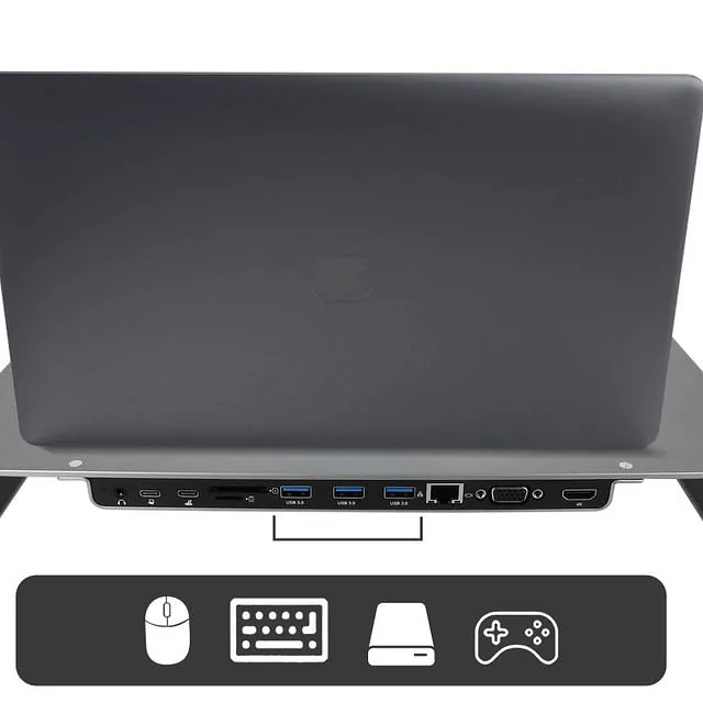 Swissten Multifunctional USB-C Laptop Docking Station / HDMI / USB 3.0 / 2x USB-C / RJ45 / SD / Micro SD / VGA / Audio