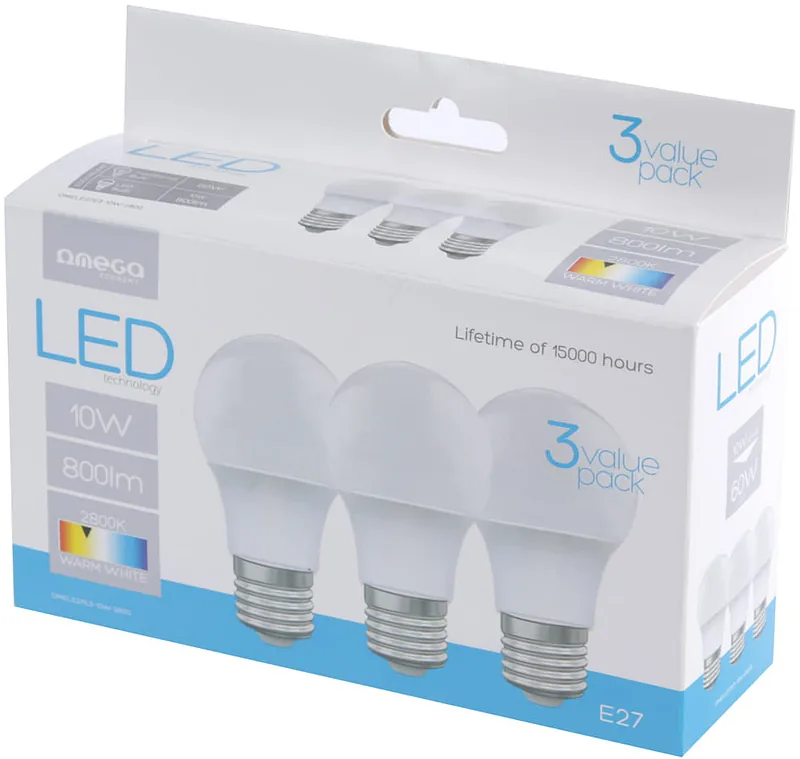 Omega LED lamp E27 12W 2800K 3tk (45061)