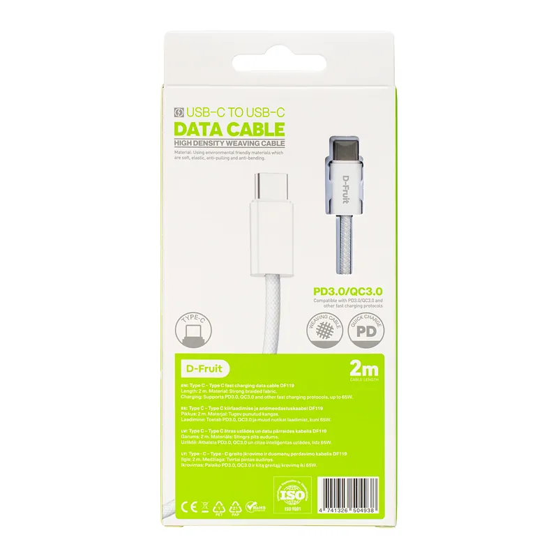 D-Fruit kaabel USB-C – USB-C DF119 2m, valge