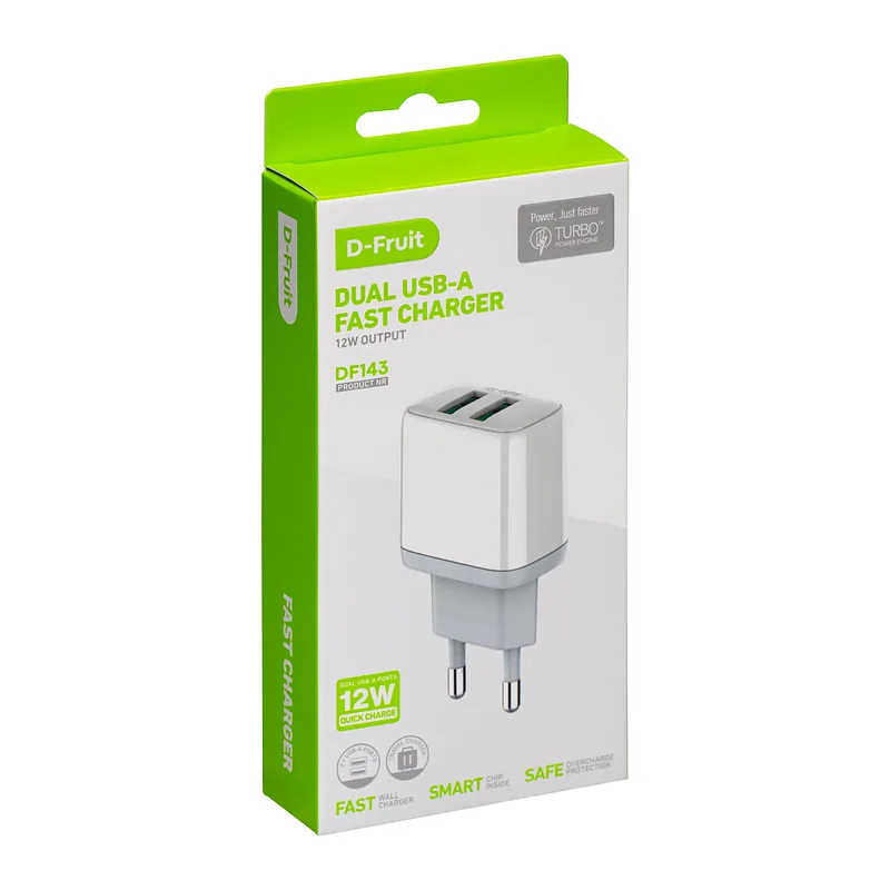 D-Fruit laadija 12W 2xUSB-A DF143