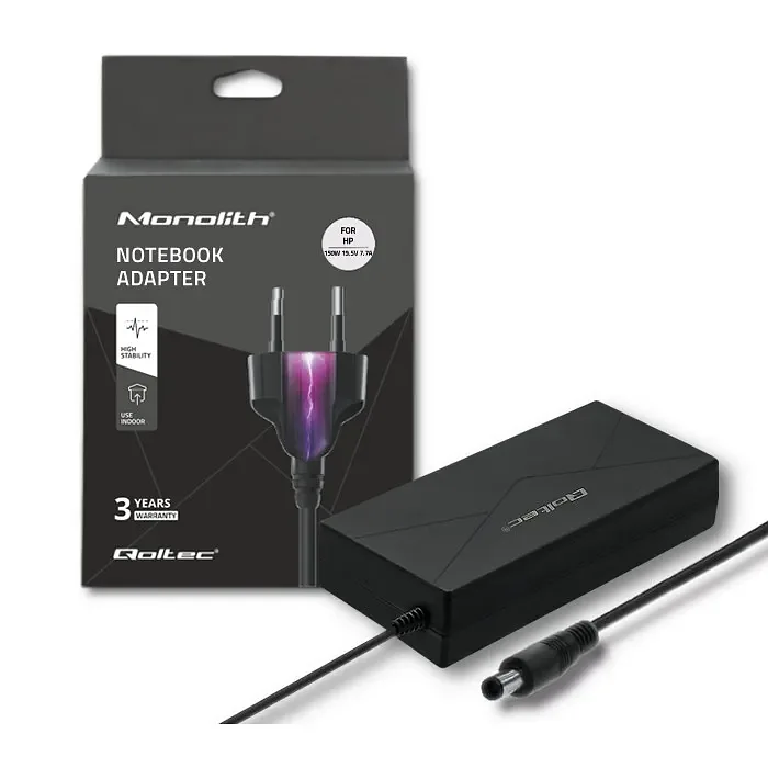 Qoltec Zasilacz do HP 150W | 19.5V | 7.7A | 7.4*5.0 + pin | + kabel zasilający