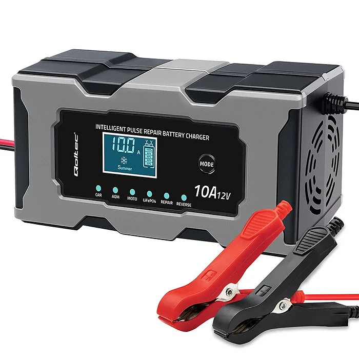 Qoltec 52493 Charger 12V 10A | Rectifier with repair function for AGM GEL LiFePO4 battery | LCD