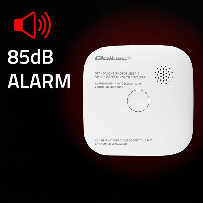 Qoltec 52579 Wireless smoke detector with battery | Tuya | Wi-fi | sensor service life 10 years | alarm 85dB | LED