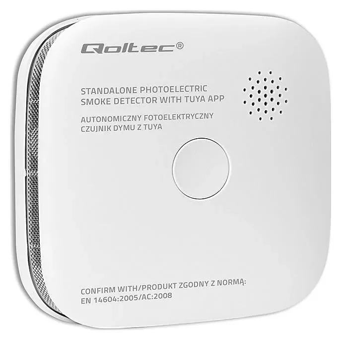 Qoltec Certyfikowany bezprzewodowy Czujnik dymu z baterią | Tuya | Wi-fi | żywotność sensora 10 lat | alarm 85dB | LED