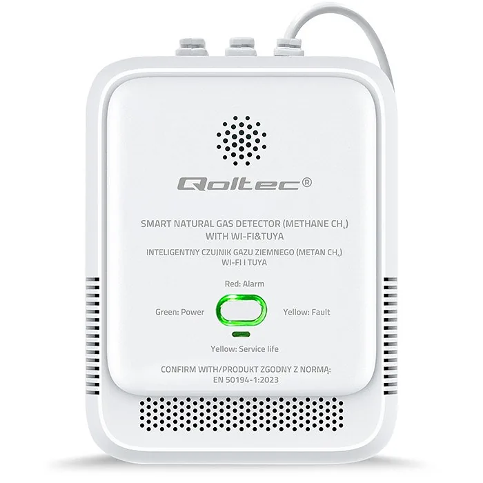 Qoltec 52651 Natural Gas Leak Sensor | CH4 detector | NG | Tuya | Wi-Fi | 85dB alarm | LED