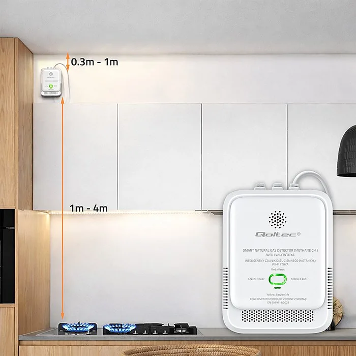 Qoltec 52651 Natural Gas Leak Sensor | CH4 detector | NG | Tuya | Wi-Fi | 85dB alarm | LED