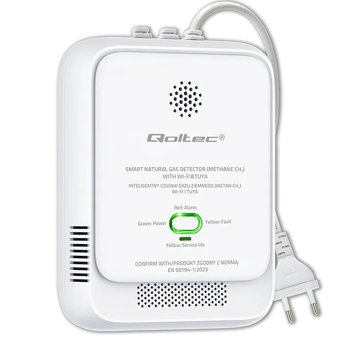 Qoltec 52651 Natural Gas Leak Sensor | CH4 detector | NG | Tuya | Wi-Fi | 85dB alarm | LED