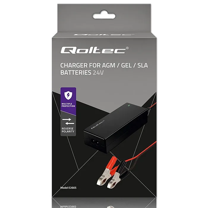 Qoltec 52665 Automatic charger for AGM GEL STD batteries | 24V charger | 2A | 48W | LED | 1.8m cable