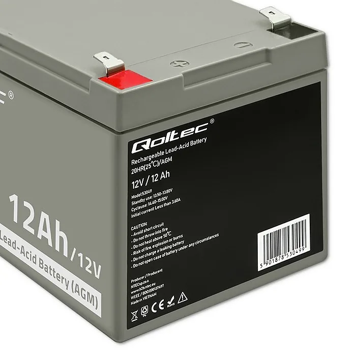 Qoltec 53049 AGM battery | 12V |  12Ah