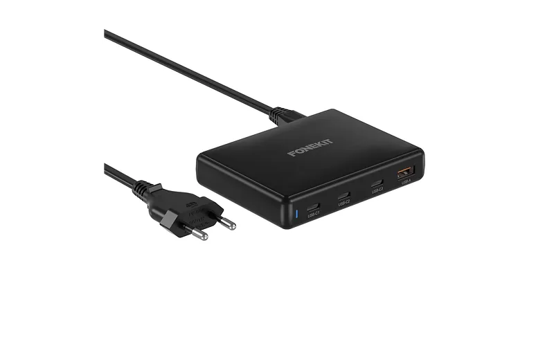 FoneKit GaN PD 140 W võrgulaadija, 3 x USB-C + 1 x USB-A, must