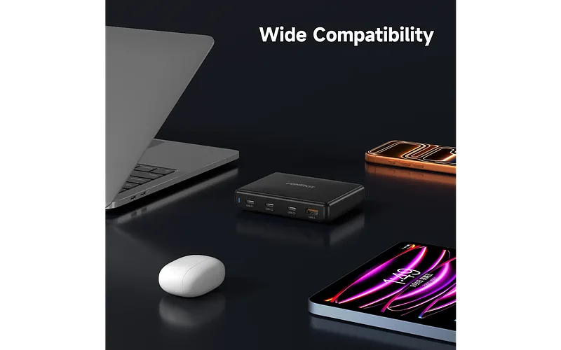 FoneKit GaN PD 140 W võrgulaadija, 3 x USB-C + 1 x USB-A, must