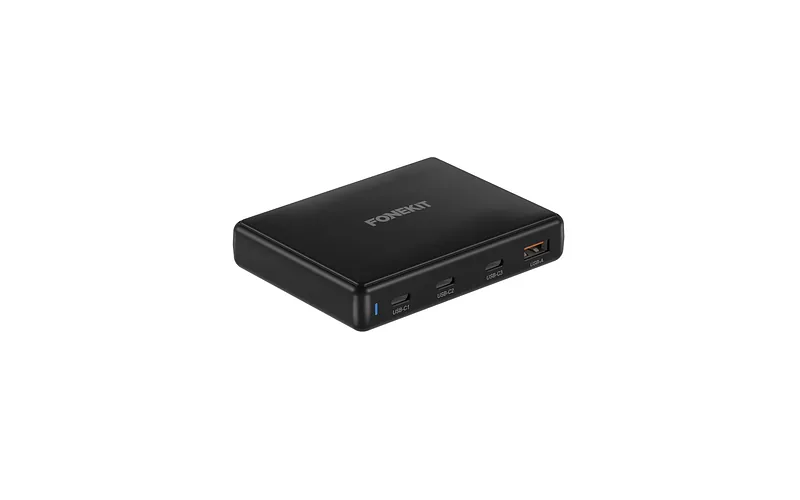 FoneKit GaN PD 140 W võrgulaadija, 3 x USB-C + 1 x USB-A, must
