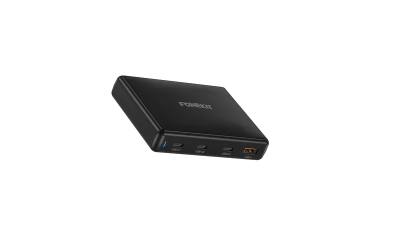 FoneKit GaN PD 140 W võrgulaadija, 3 x USB-C + 1 x USB-A, must