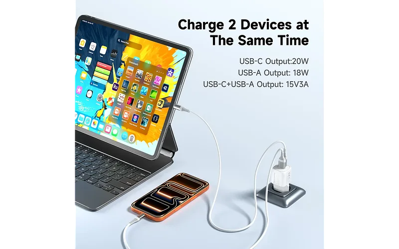 FoneKit Mini 20 W, USB-C + USB-A, valge