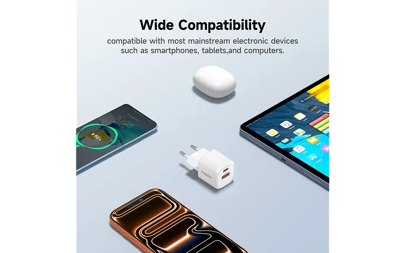 FoneKit Mini 20 W, USB-C + USB-A, valge