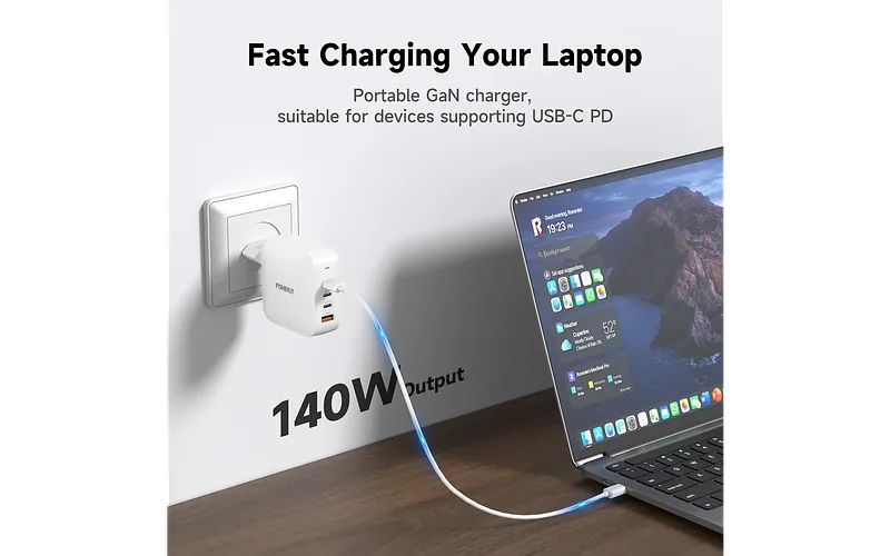 FoneKit GaN PD 165W võrgulaadija, USB-A + 3 x USB-C, valge