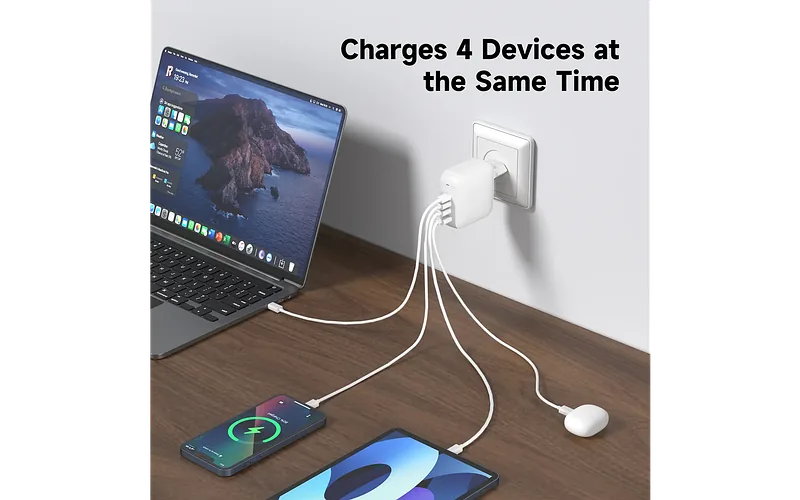 FoneKit GaN PD 165W võrgulaadija, USB-A + 3 x USB-C, valge