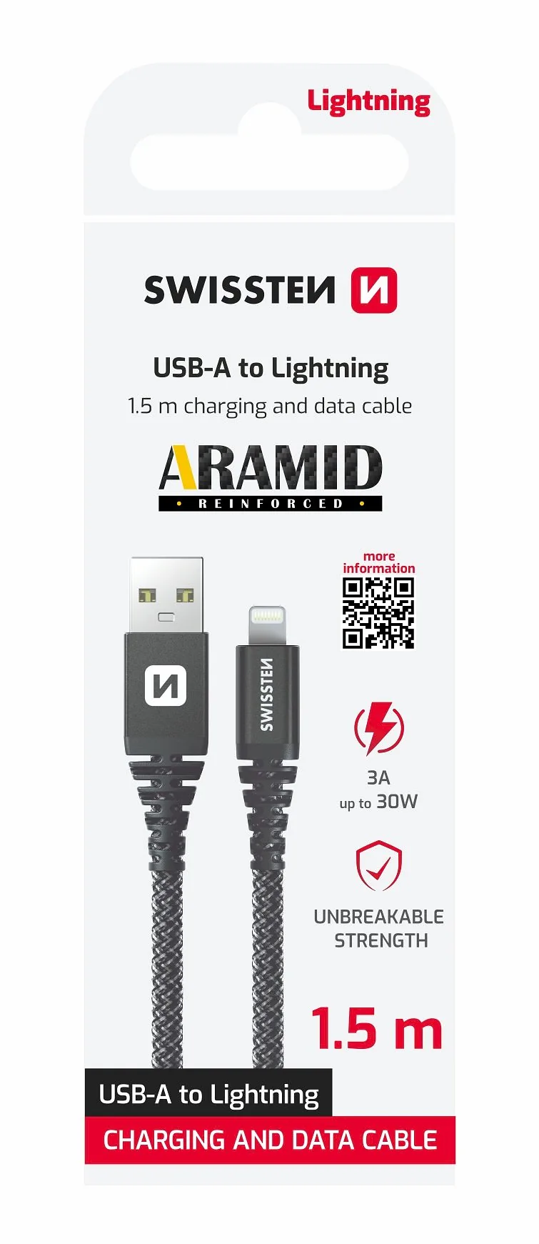 Swissten ARAMID REINFORCED Data Cable USB / Lightning 1.5m / 60w