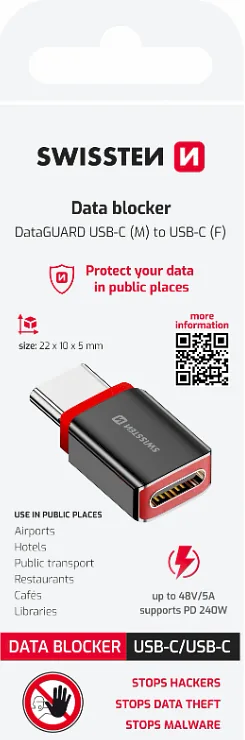 Swissten DataGUARD Charging Adapter with Data Blocking USB-C to USB-C