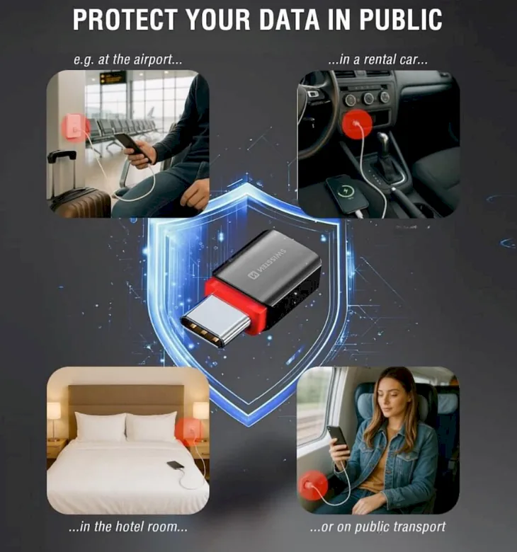 Swissten DataGUARD Charging Adapter with Data Blocking USB-A to USB-C