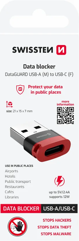 Swissten DataGUARD Charging Adapter with Data Blocking USB-A to USB-C