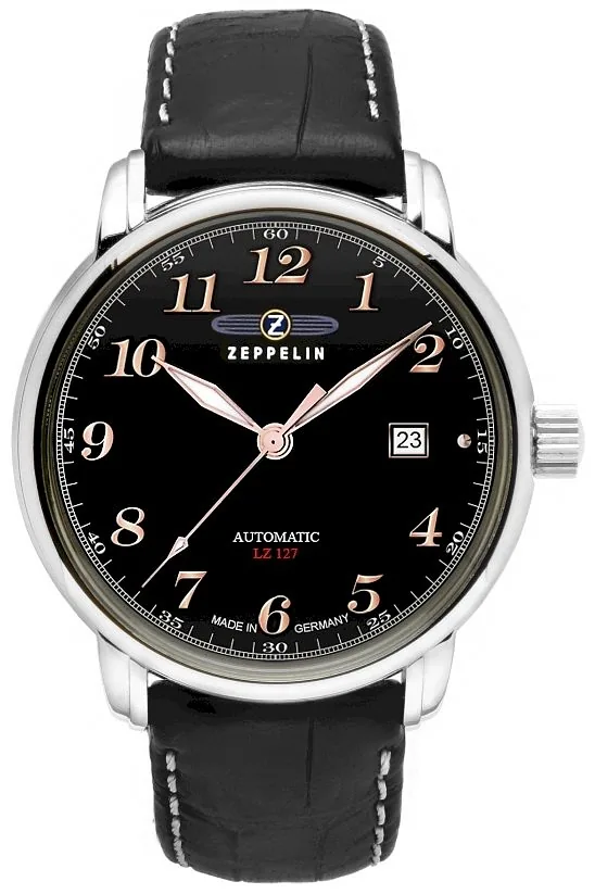 Zeppelin LZ 127 Graf Zeppelin Automatic Men’s Watch 40mm Black Dial Black Leather Strap
