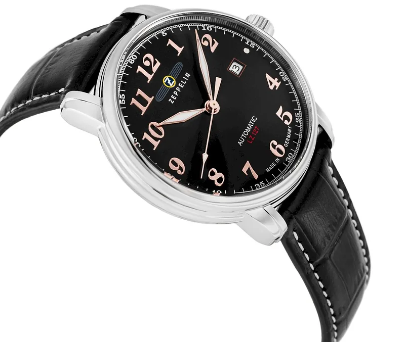 Zeppelin LZ 127 Graf Zeppelin Automatic Men’s Watch 40mm Black Dial Black Leather Strap